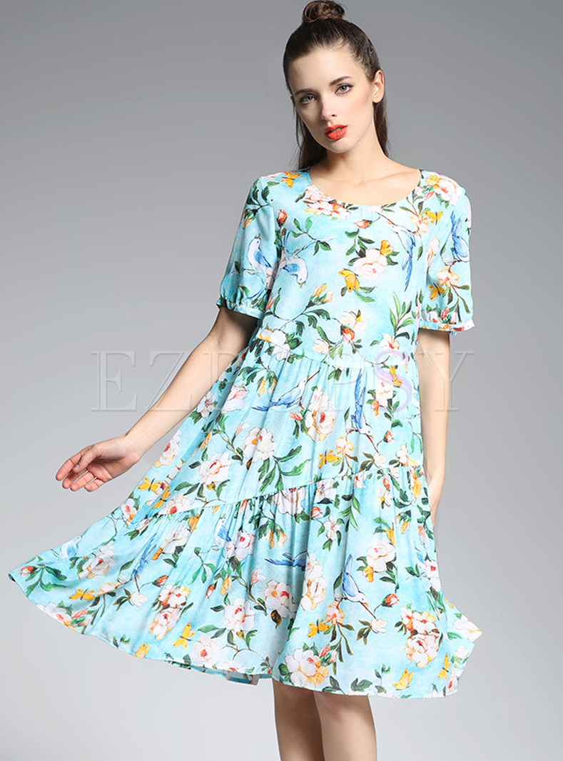 Dresses | Shift Dresses | Silk Wrinkle Floral Print Short Sleeve Shift ...