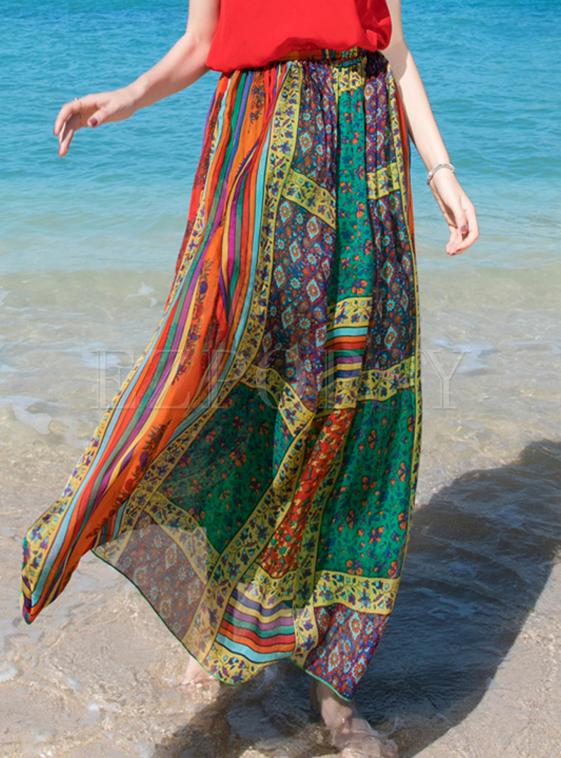 Ethnic Floral Print Sleeveless Maxi Dress