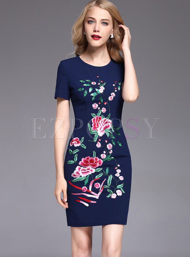 Dresses | Bodycon Dresses | Vintage Embroidered Gathered Waist Short ...