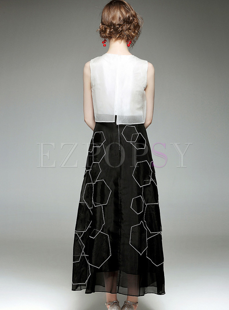Dresses | Maxi Dresses | Geometric Patterns Silk Sleeveless Maxi Dress