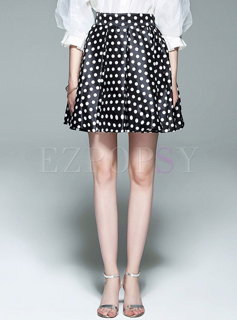Stylish Dot Print High Waist Skirt