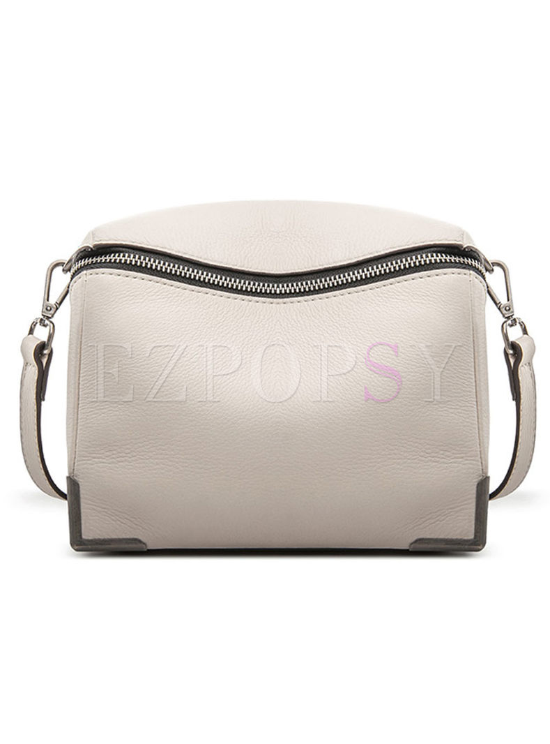 Beige Zipper Pocket Brief Square Crossbody Bag