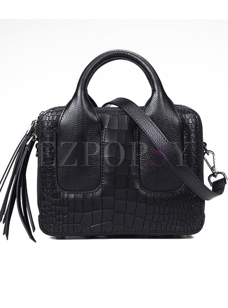 Black Croco Square-shaped Satchel Bag