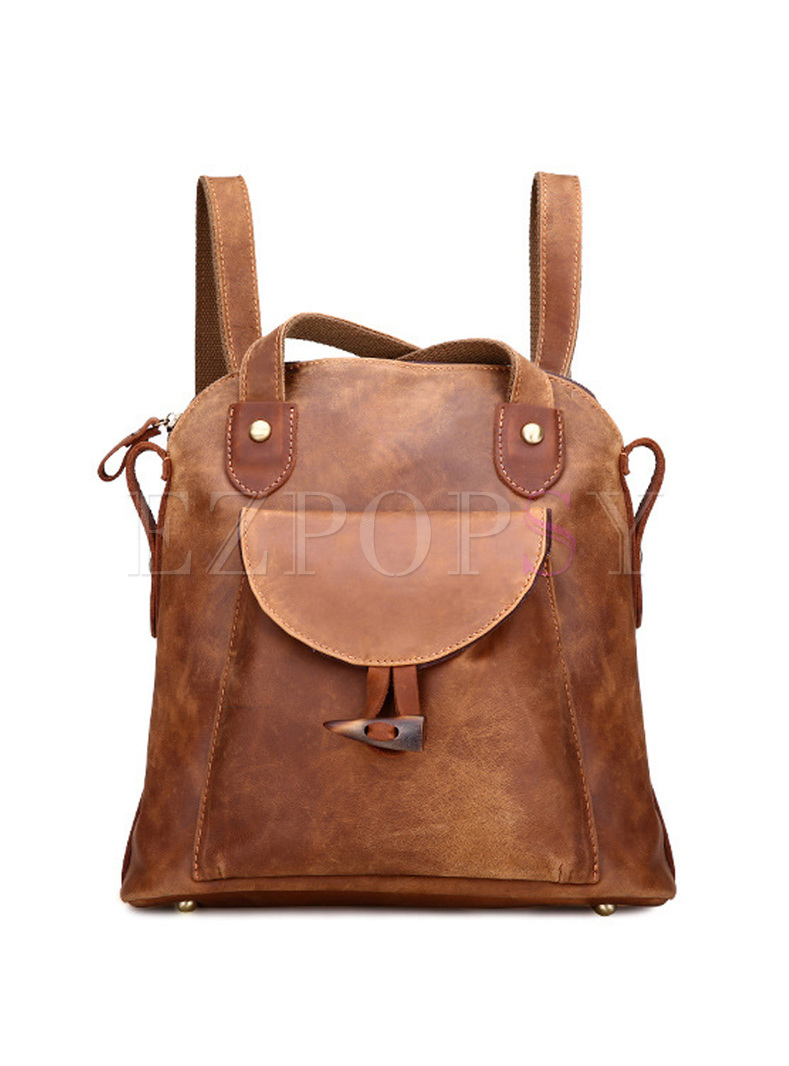 Vintage Brown Zipper Pocket Backpack
