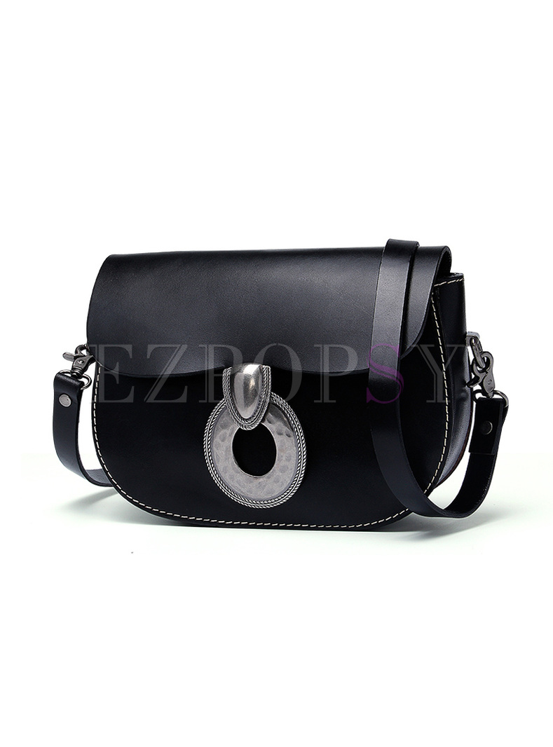 Cowhide Leather Clasp Lock Crossbody Bag