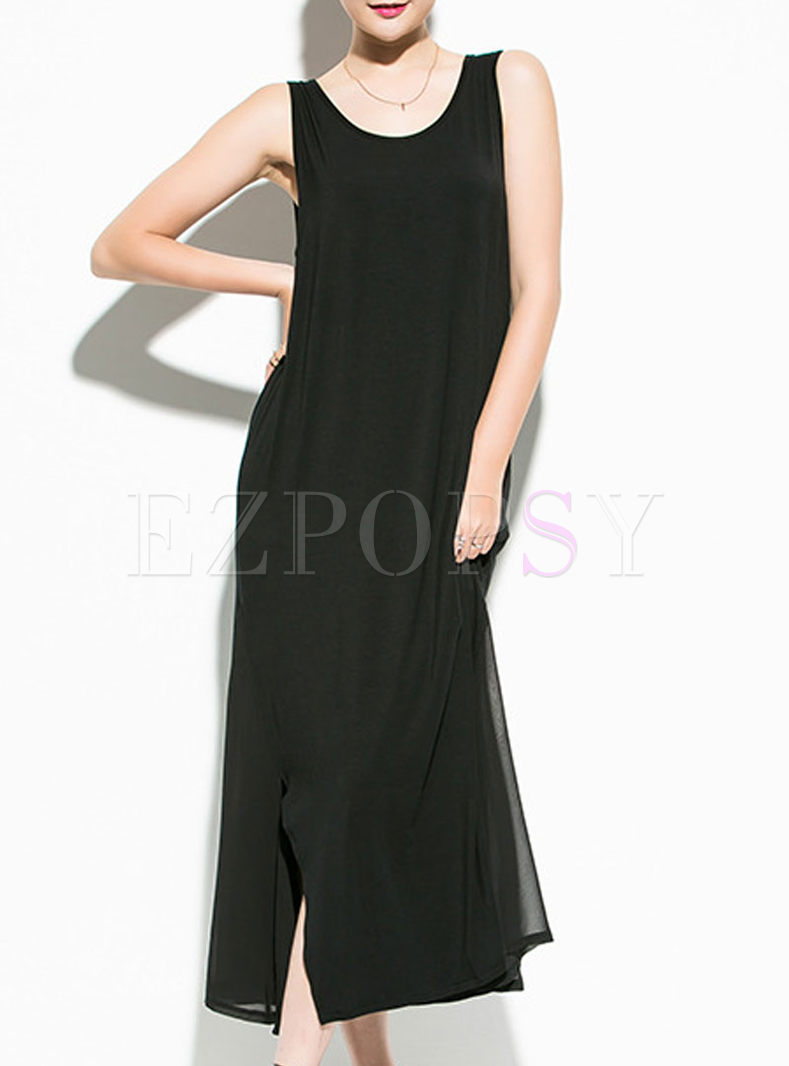 black sleeveless maxi dress casual