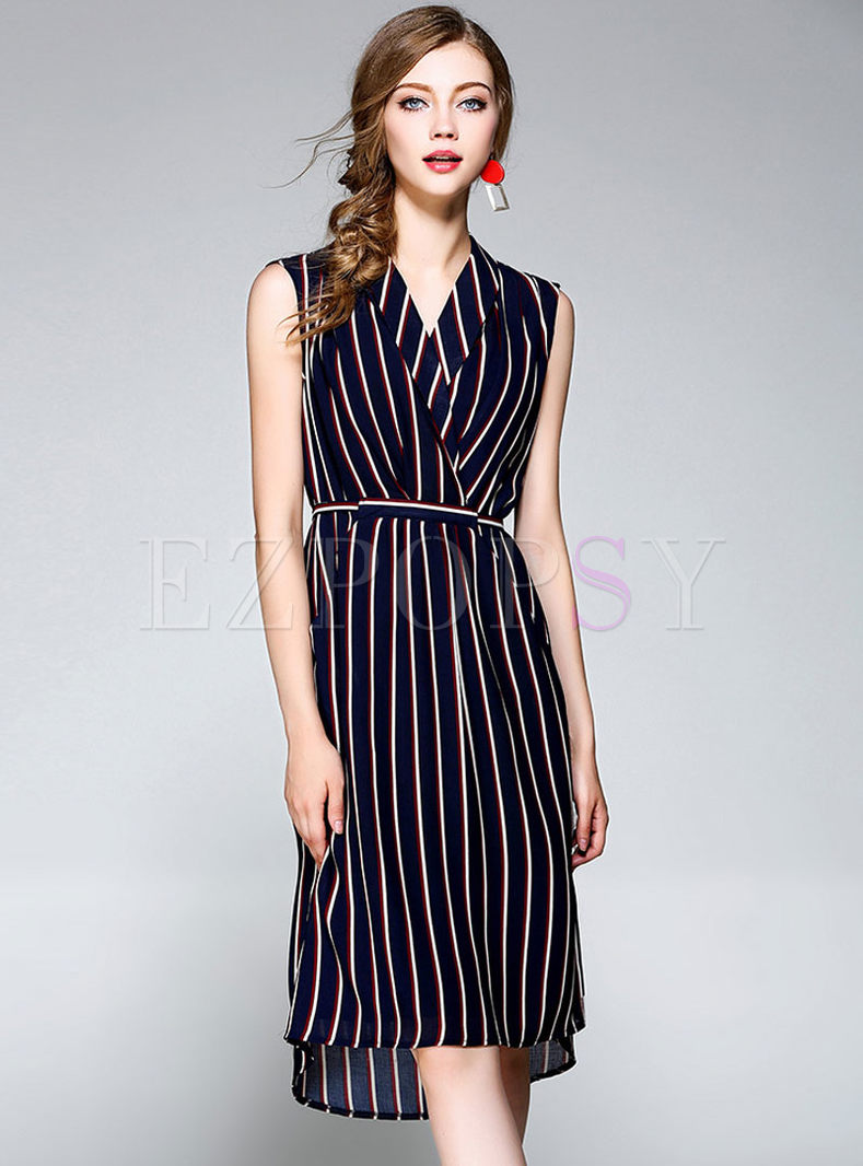 v neck fashion casual striped skater dress