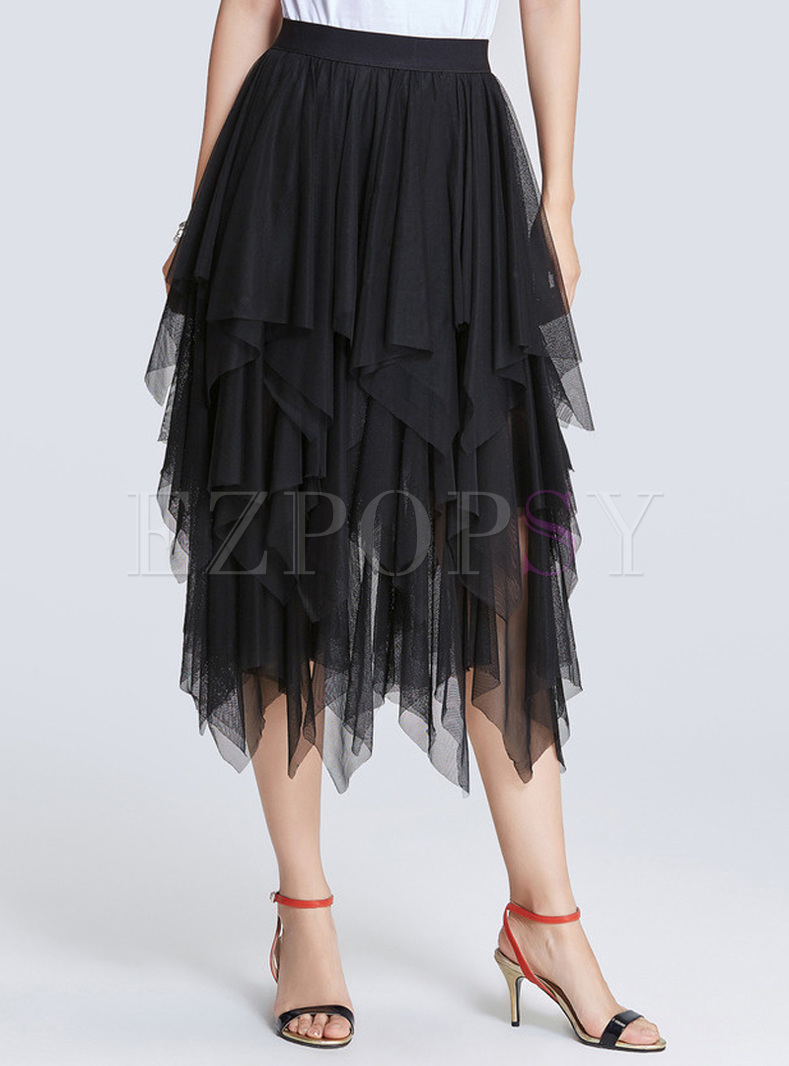 Street Black Asymmetric Layered Skirt