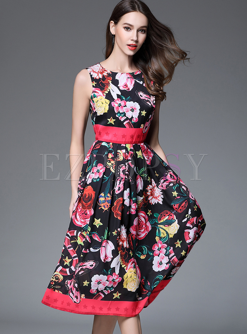 Dresses | Skater Dresses | Street Floral Print Sleeveless Skater Dress