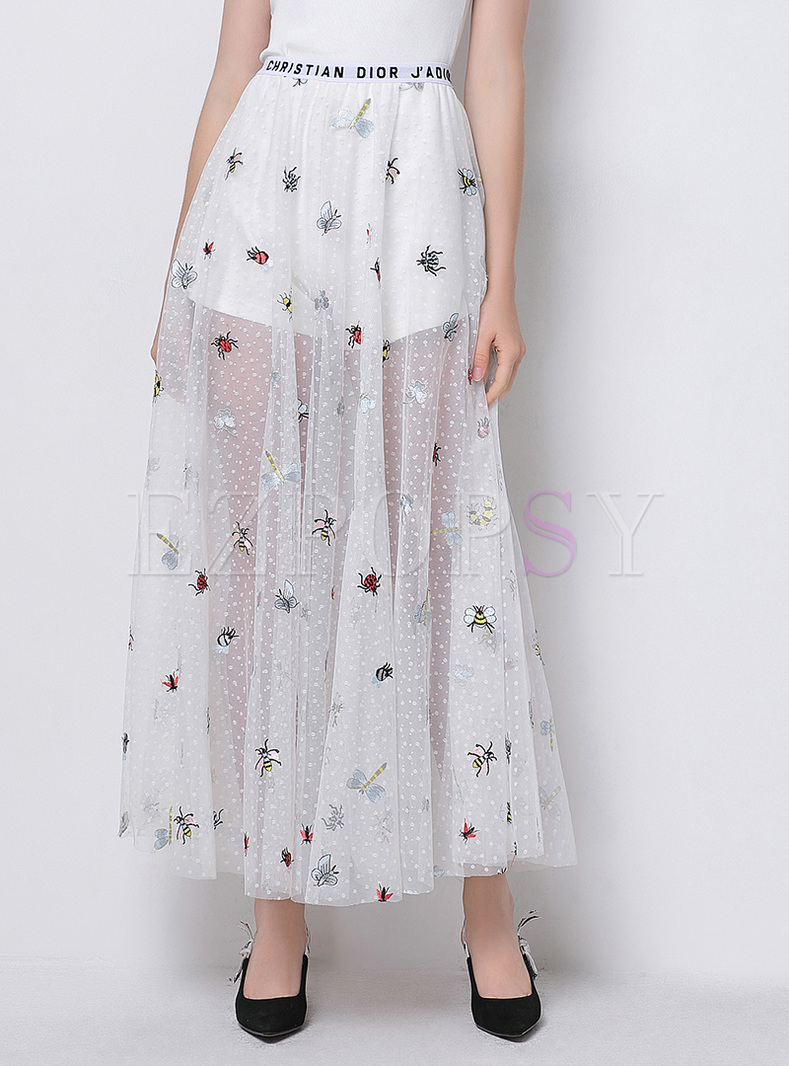 Sexy Embroidery Perspective Long Skirt