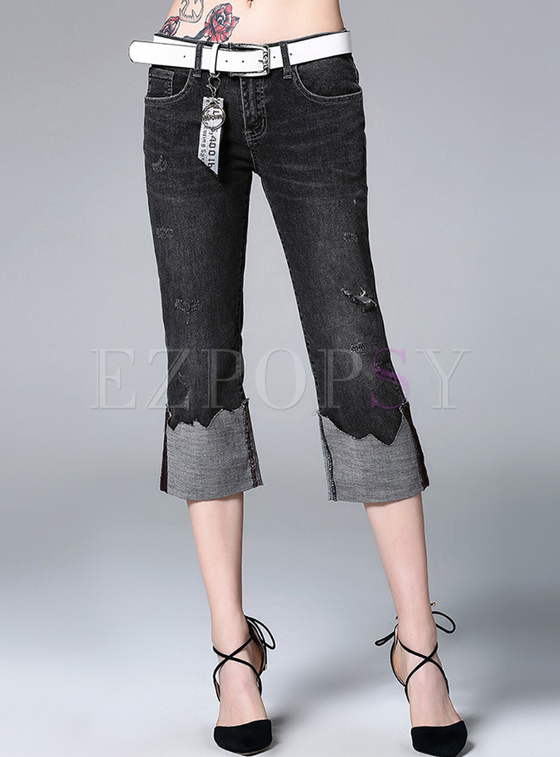 Chic Hole Edging High Waist Straight Jeans
