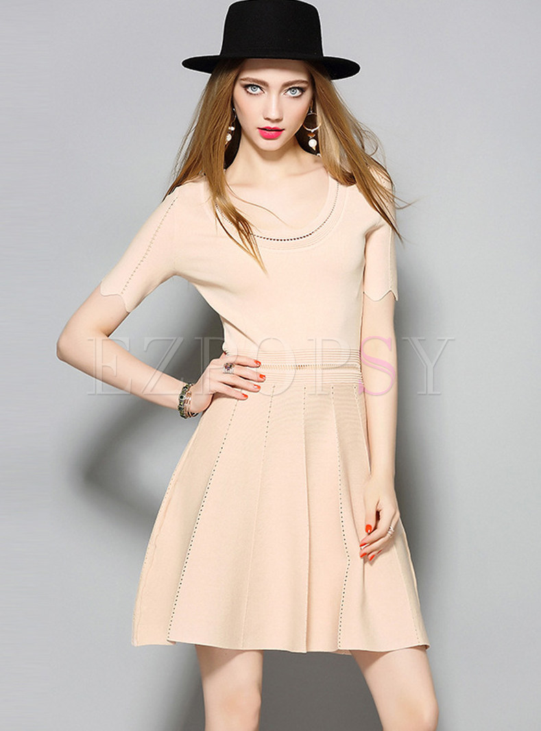 Sexy Pure Color Hollow Out Knitted Dress