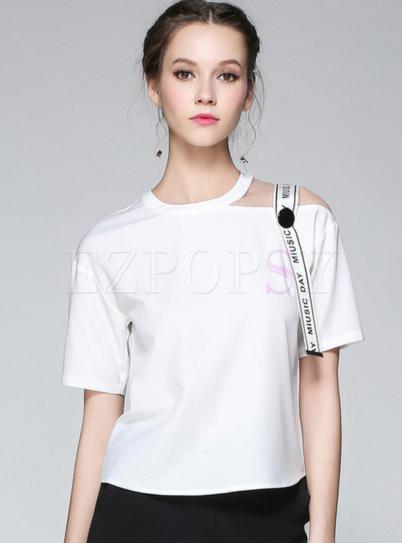 White Stitching Asymmetry Short Sleeve T-shirt