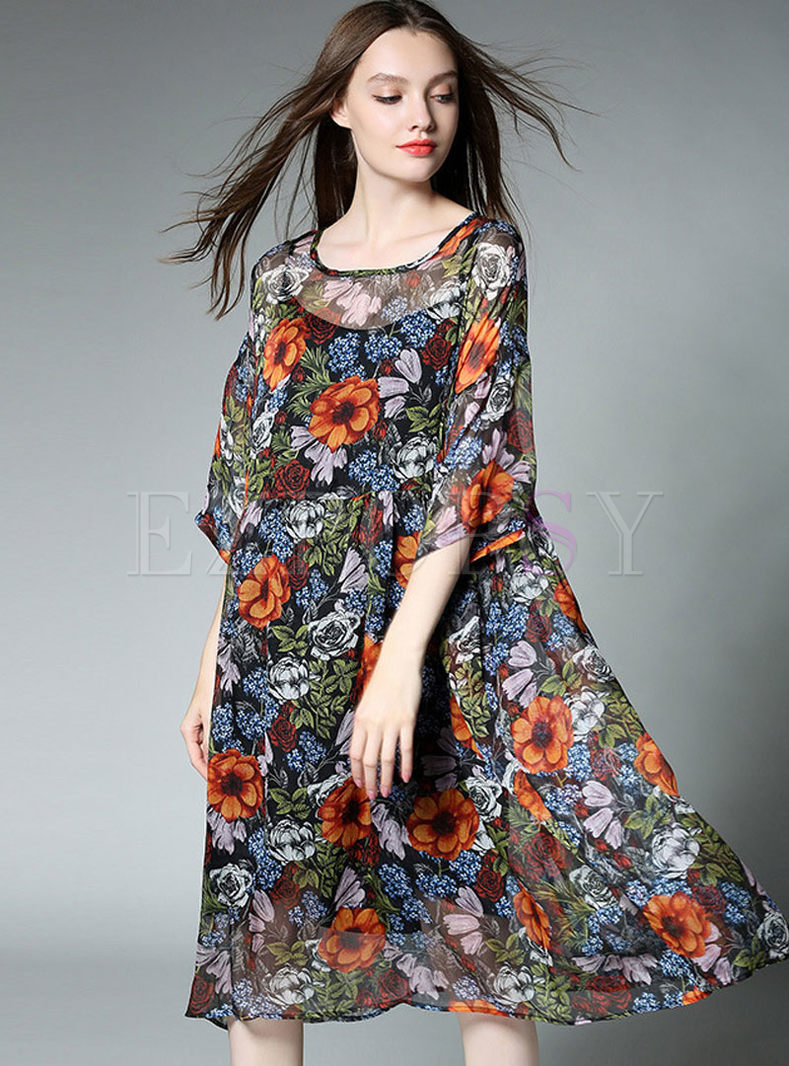 Chiffon Floral Print Loose Shift Dress