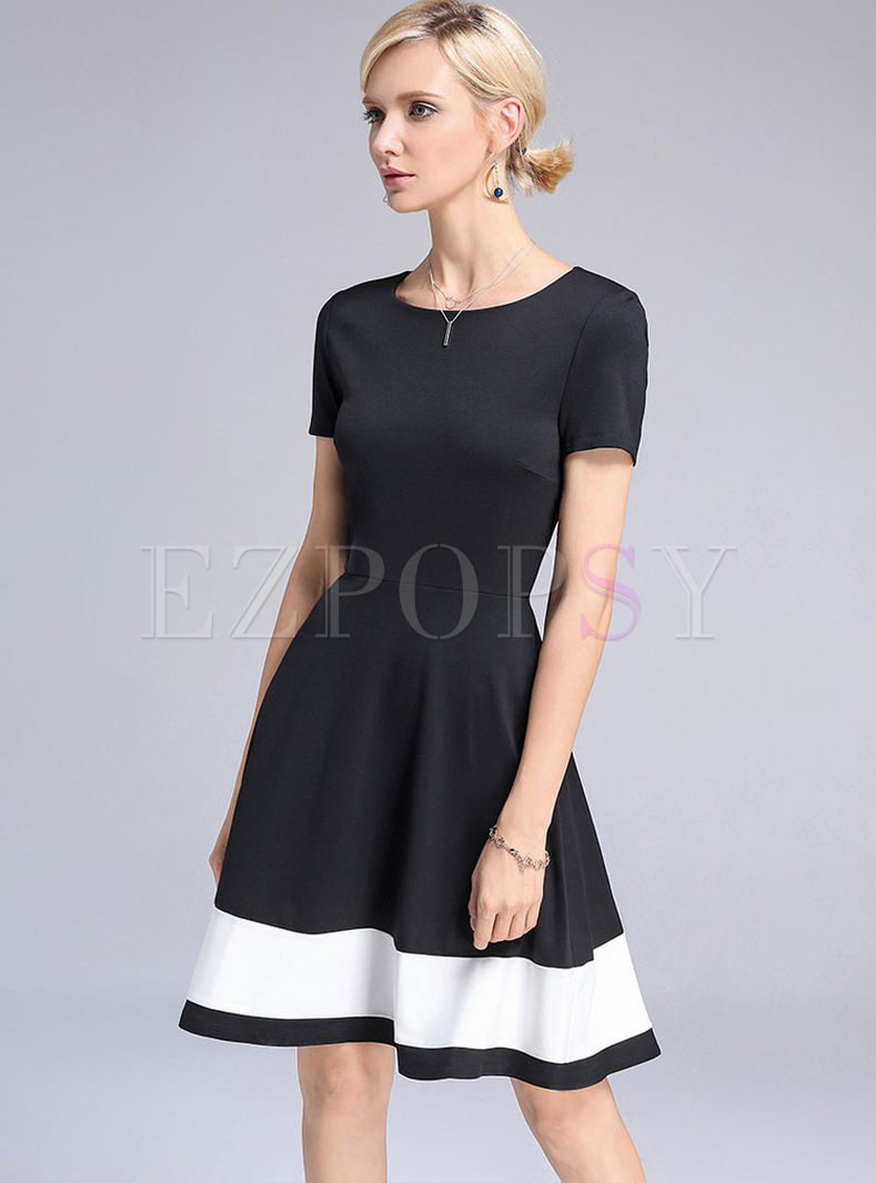 Brief Hit Color Stitching Skater Dress