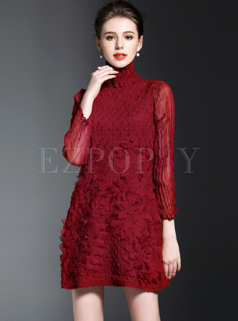  Chic Red Stereoscopic Petal Patch Dress