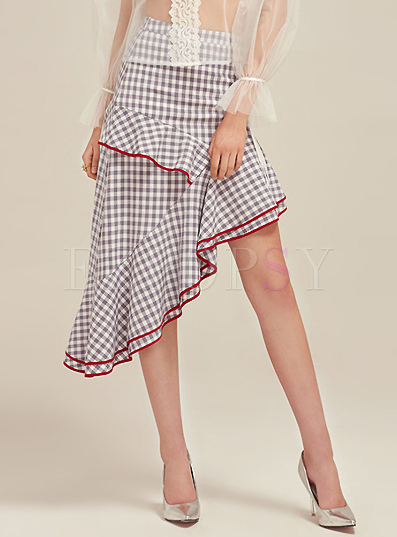 Street Grid Asymmetric Hem Skirt