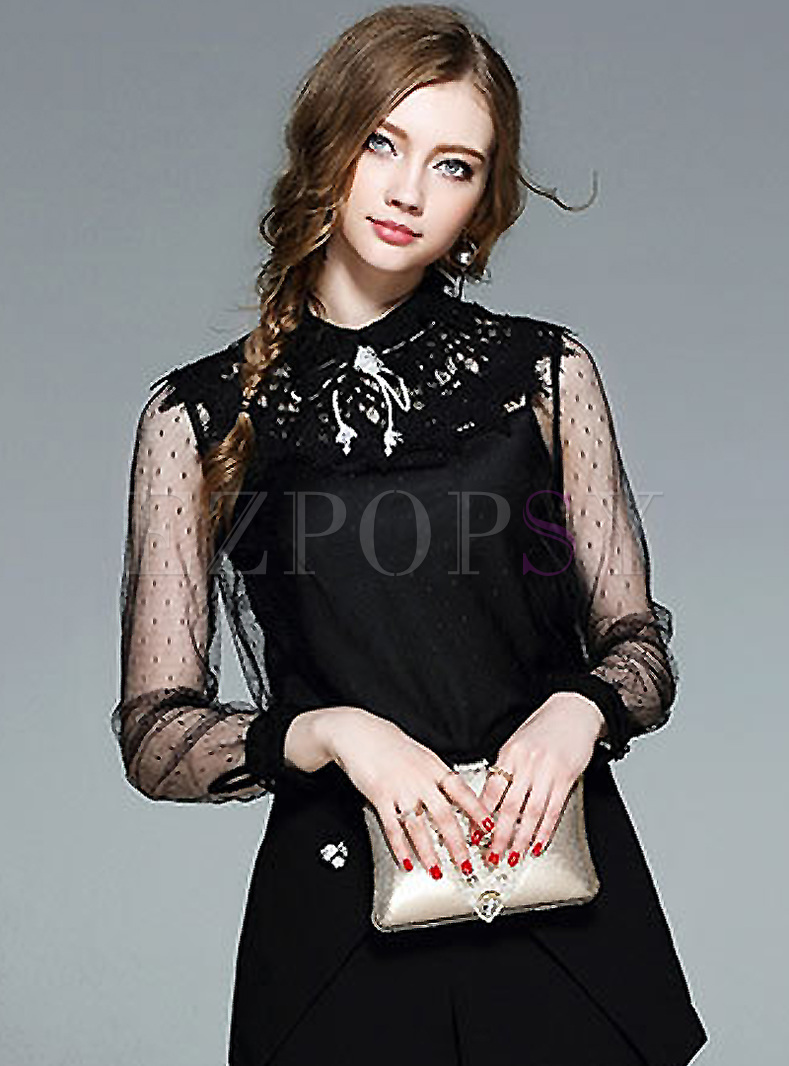 Sexy Lace Embroidery Perspective Blouse