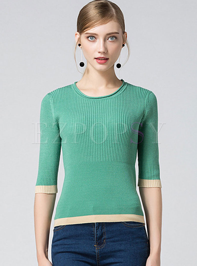 Striped Hit Color Three Quarters Sleeve Sweater