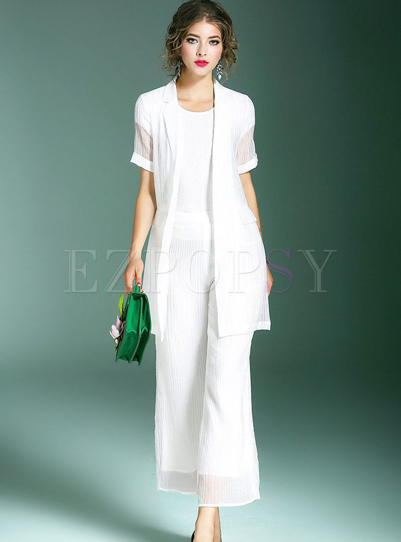 White Work Short Sleeve Two-piece Outfits
