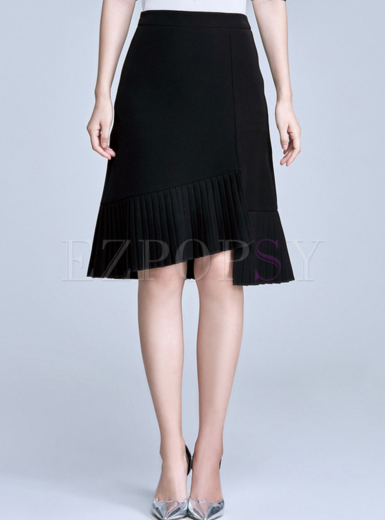 Street Asymmetrical Pleated Sheath A-line Skirt 