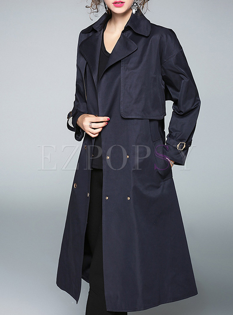 Street Double-breasted Pure Color Belted Slim Trench Coat