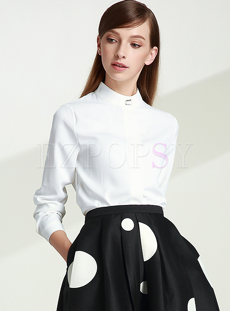 Brief White Stand Collar Blouse