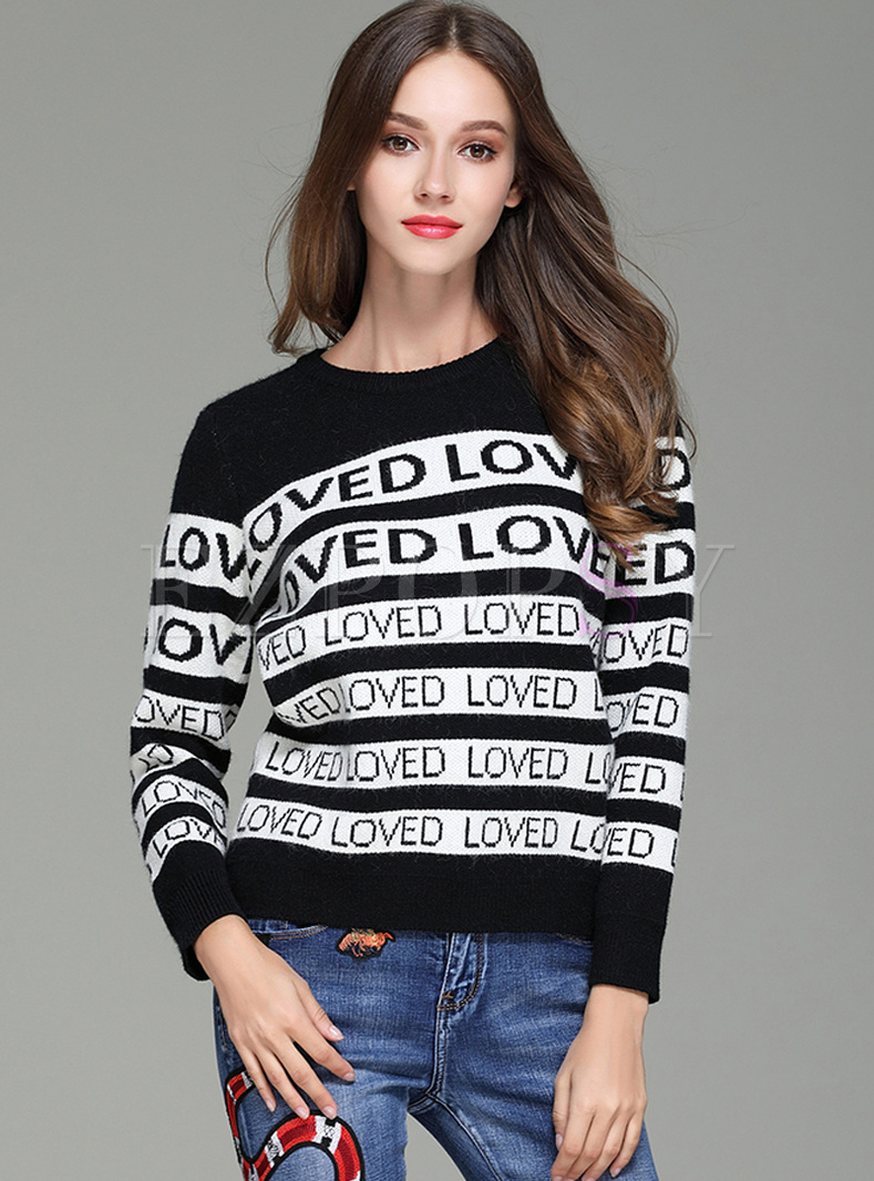 Chic Color-blocked Letter Pattern Sweater