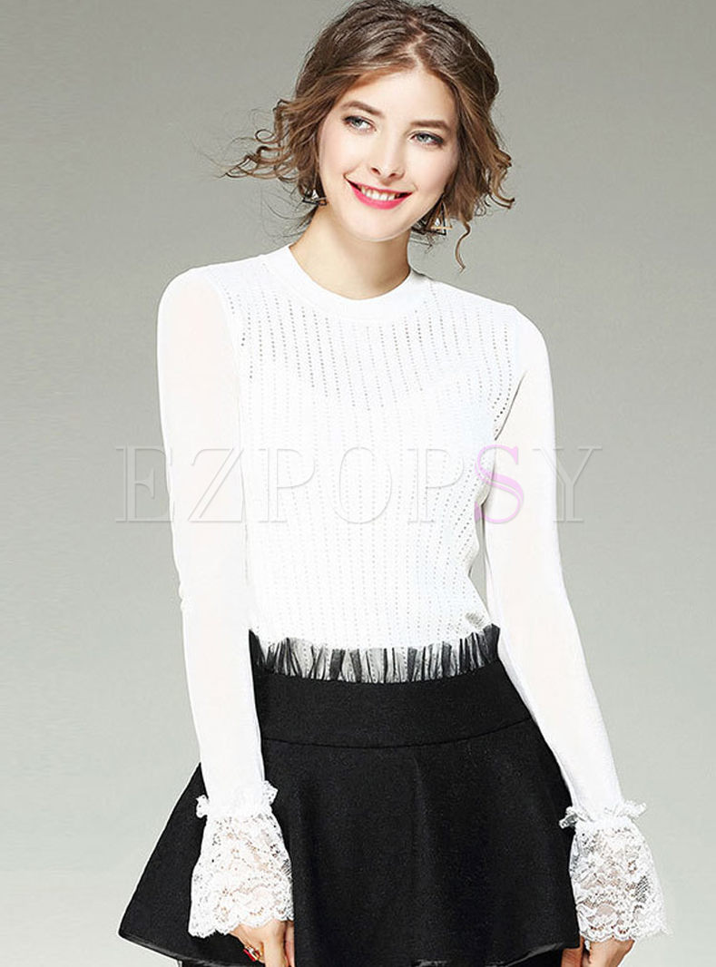 Sweet Hollow Out Long Sleeve Knitted Sweater