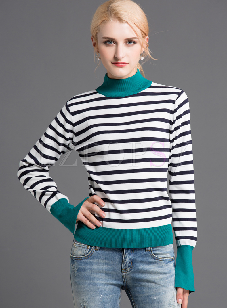 Elegant Striped Color-blocked Pullover Sweater