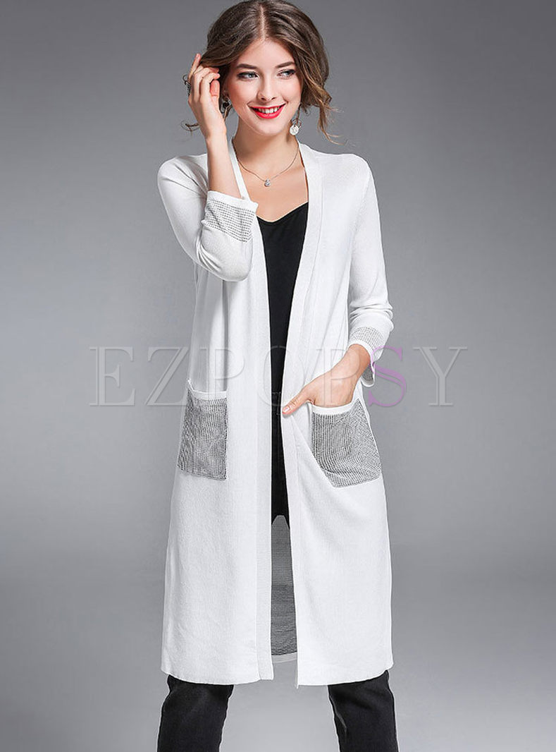 Brief Hit Color Splicing Knitted Coat