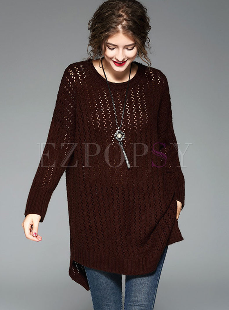 Pure Color Loose Long Sleeve Knitted Sweater