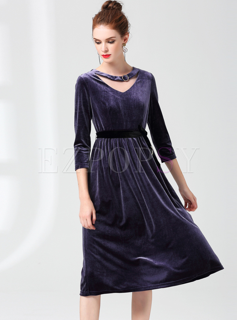 Elegant Asymmetric V-neck A-line Dress