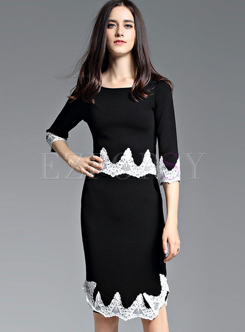 Black Half Sleeve Splicing Knitted Two-piece Outfits