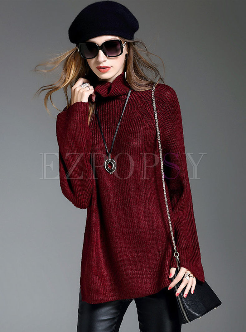 Brief Turtle Neck Long Sleeve Knitted Sweater