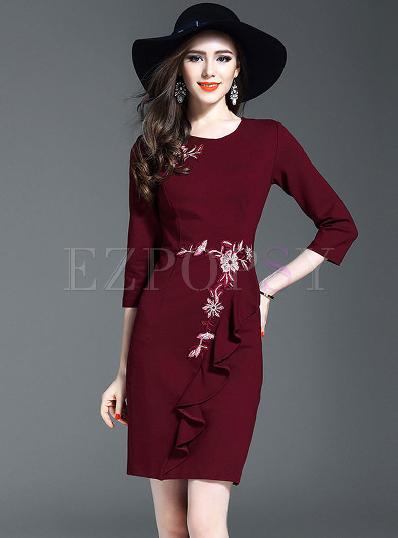 Party Embroidered Stereoscopic Decoration Bodycon Dress