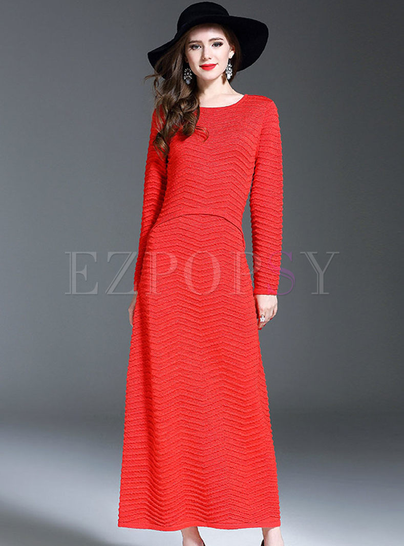 Brief Long Sleeve Wool Maxi Knitted Dress
