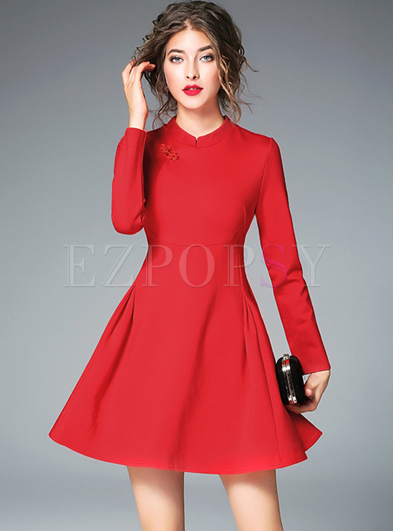 red skater dress with sleeves