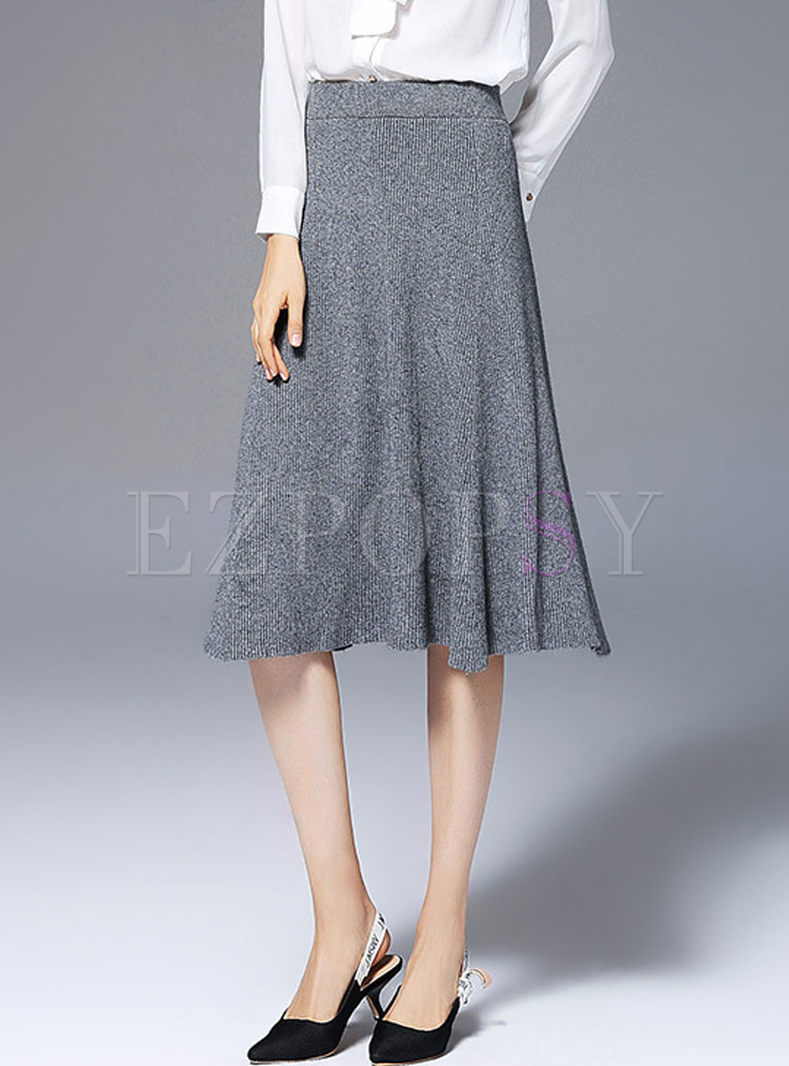 Brief Pure Color High Waist Knitted Skirt