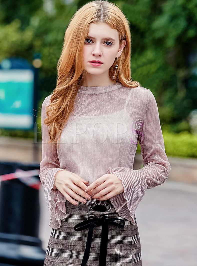 Sexy See Through Flare Sleeve Knitted Top With Camis