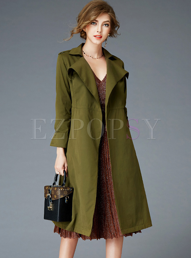 Chic Army Green Lapel Slim Trench Coat