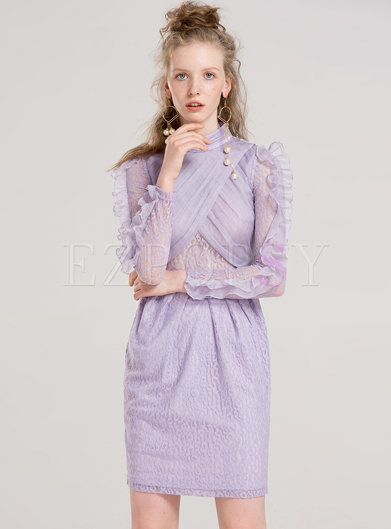 Sexy Lace Falbala Perspective Bodycon Dress