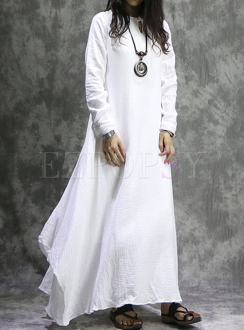 Dresses | Maxi Dresses | White Vintage Long Sleeve Asymmetry Hem Maxi Dress