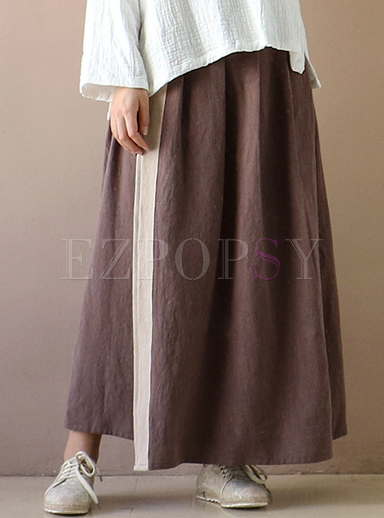Casual Color-blocked Asymmetric Skirt