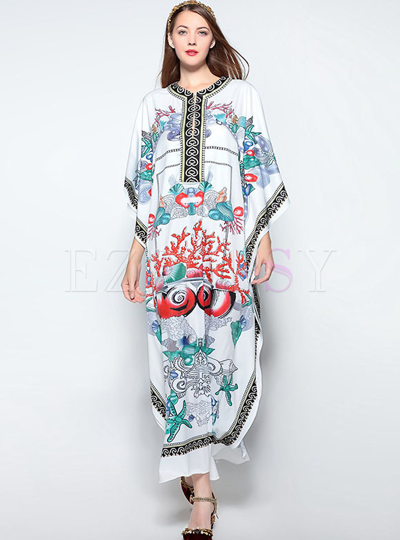 Ethnic Multicolor Print Loose Maxi Dress