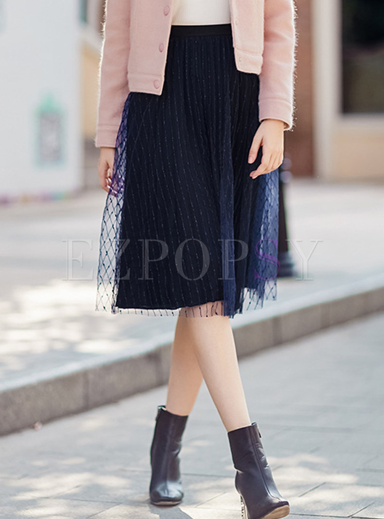Street Striped Elastic Waist Midi Skirt