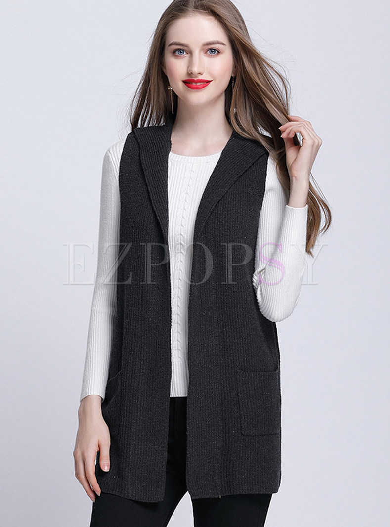 Brief Hooded Knitted Loose Vest