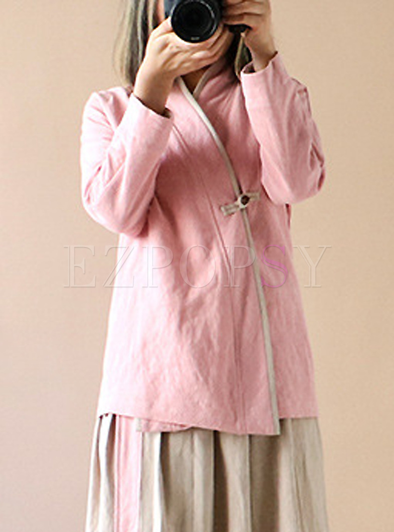 Pink One-buttoned Loose Coat