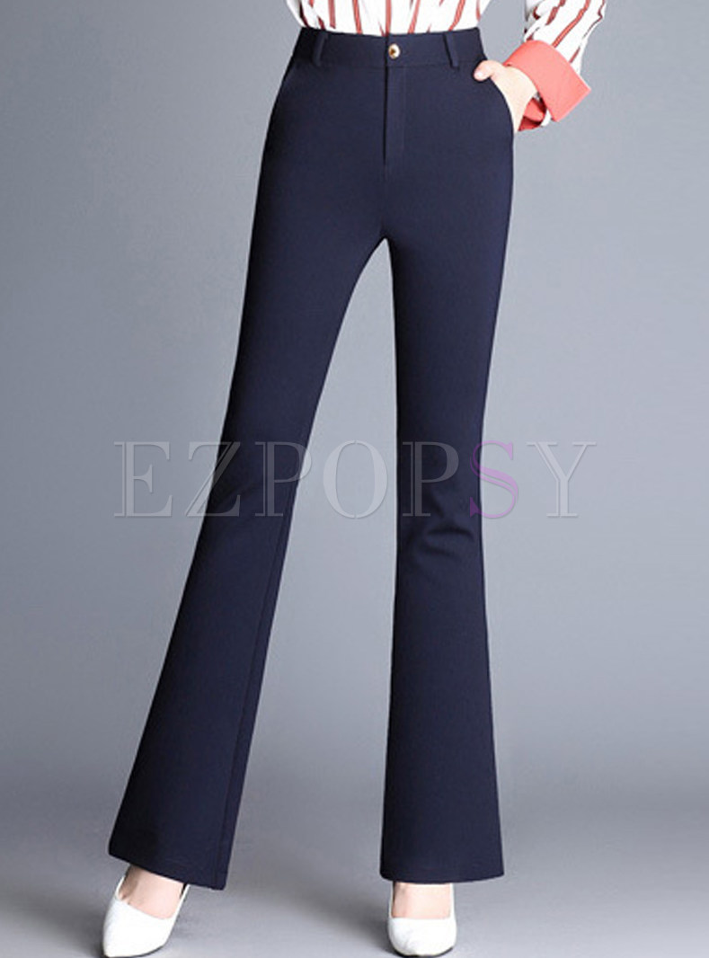 Pants | Pants | Navy Blue Elastic High Waist Slim Flare Pants