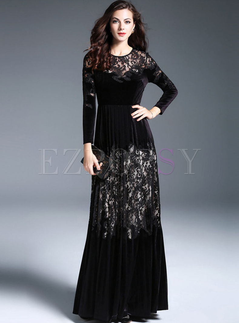 black velvet long sleeve gown